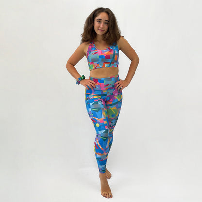 colourful sports bra made sustainably from recycled materials - Geometric - full body