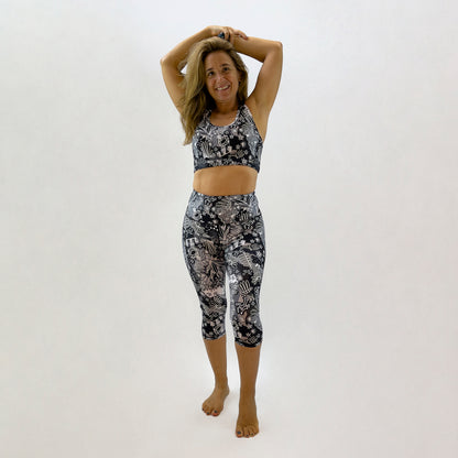 Beautiful 3/4 length leggings made in Australia on recycled fabrics - Coral - full body front