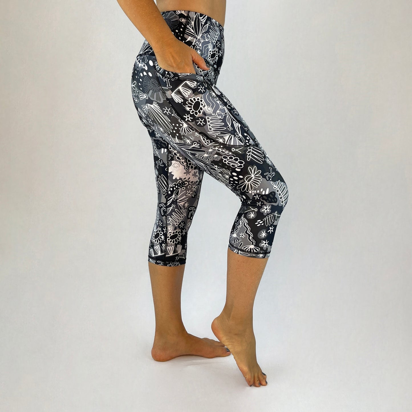 Beautiful 3/4 length leggings made in Australia on recycled fabrics - Coral - side pocket