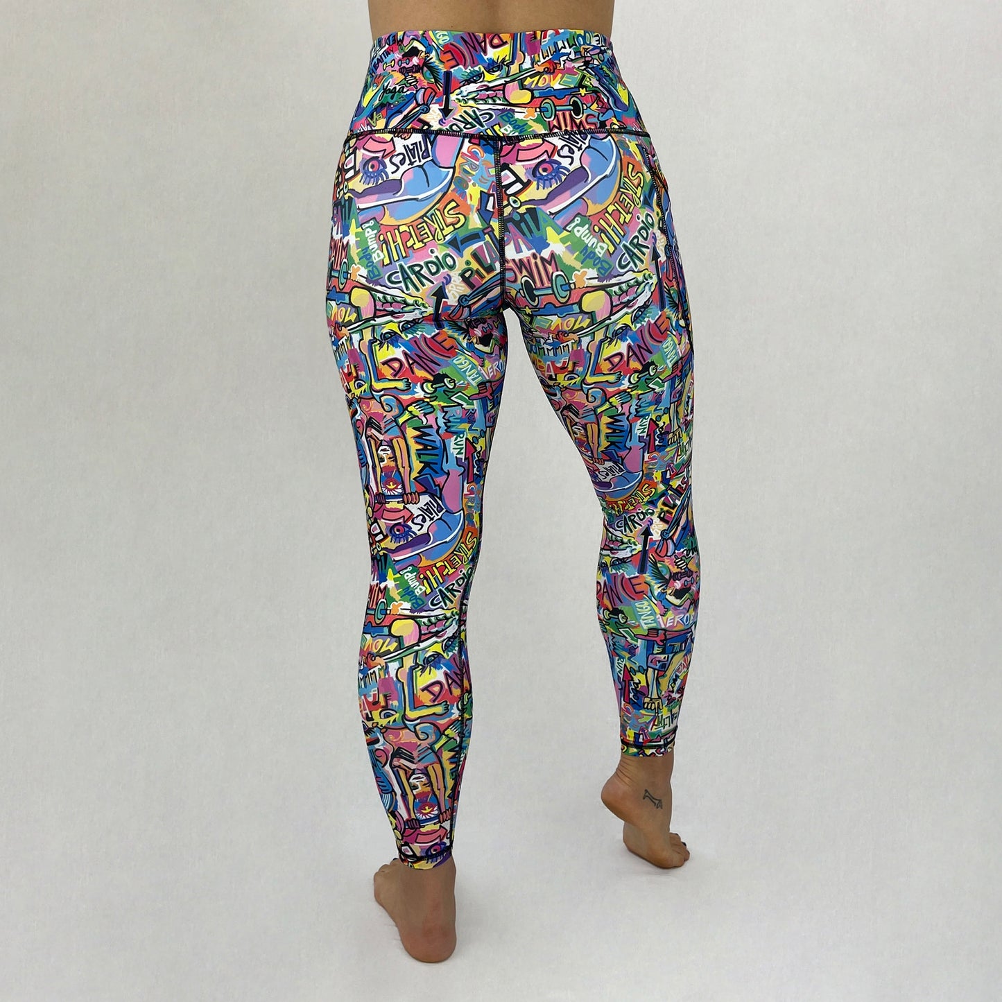 Ethical High Waisted Leggings Art2Go Doodlz by Monique Baques back