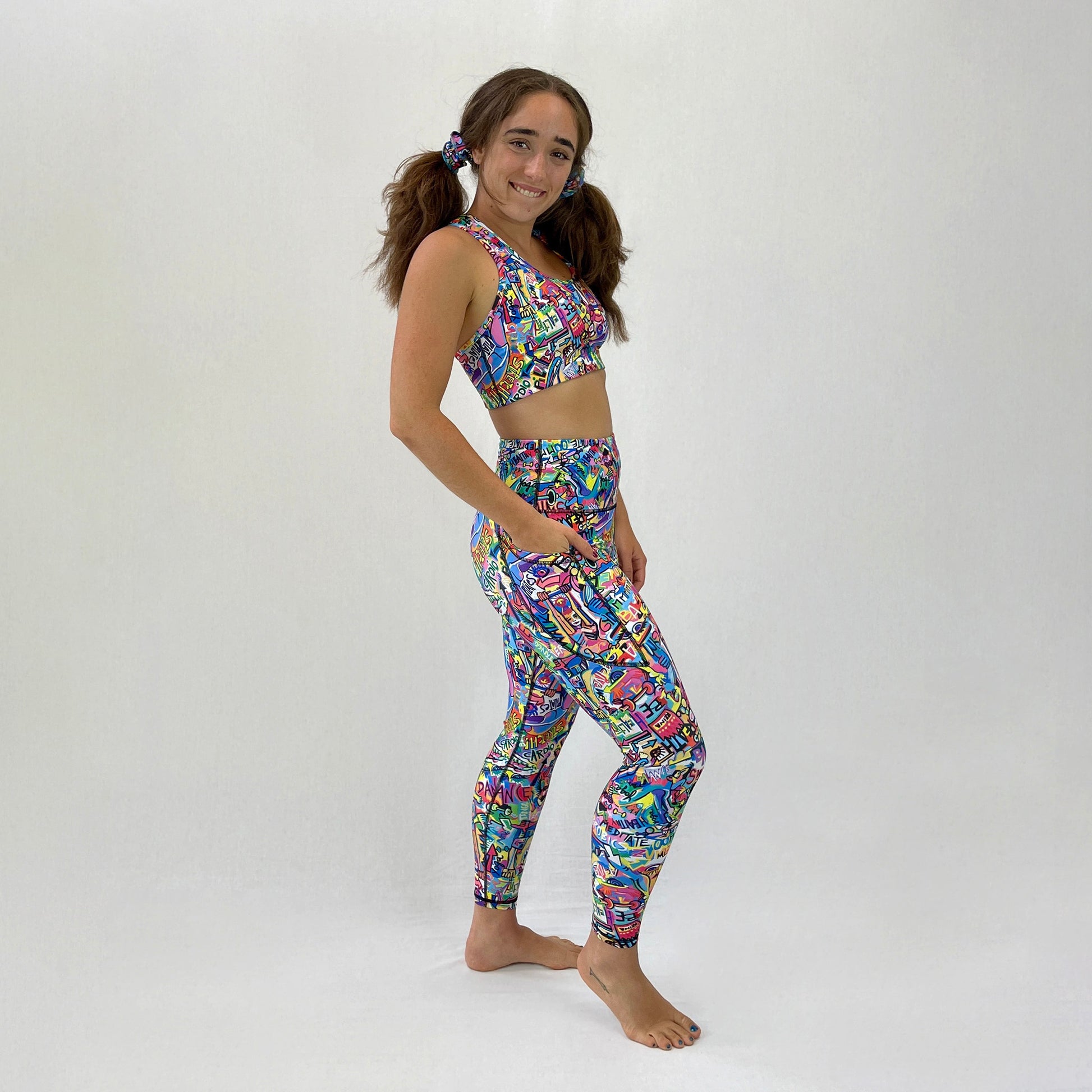 Ethical High Waisted Leggings Art2Go Doodlz by Monique Baques full body