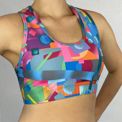 colourful sports bra made sustainably from recycled materials - Geometric - side