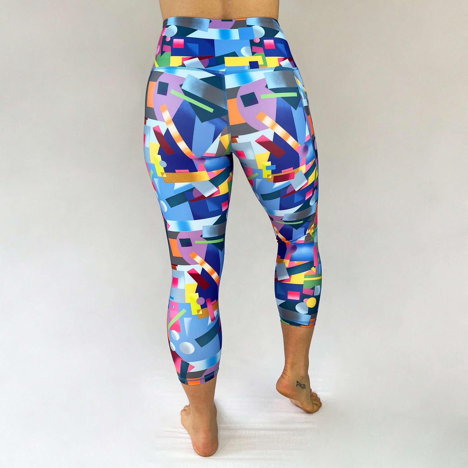 Geo 2022 Ltd 7/8 length leggings by Art2Go Monique Baques on recycled fabric back