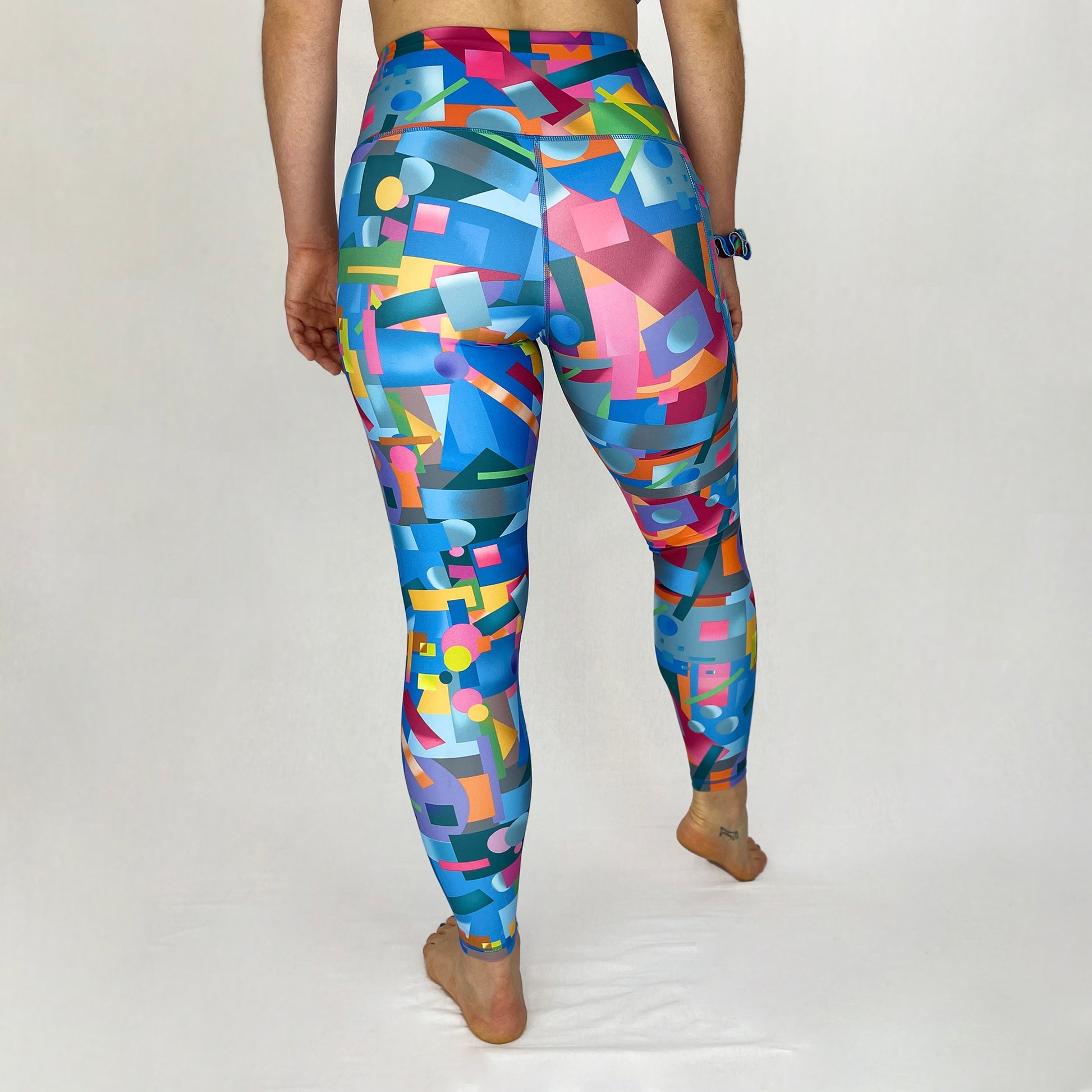colourful high rise leggings with pockets made sustainably from recycled materials - geometric - back