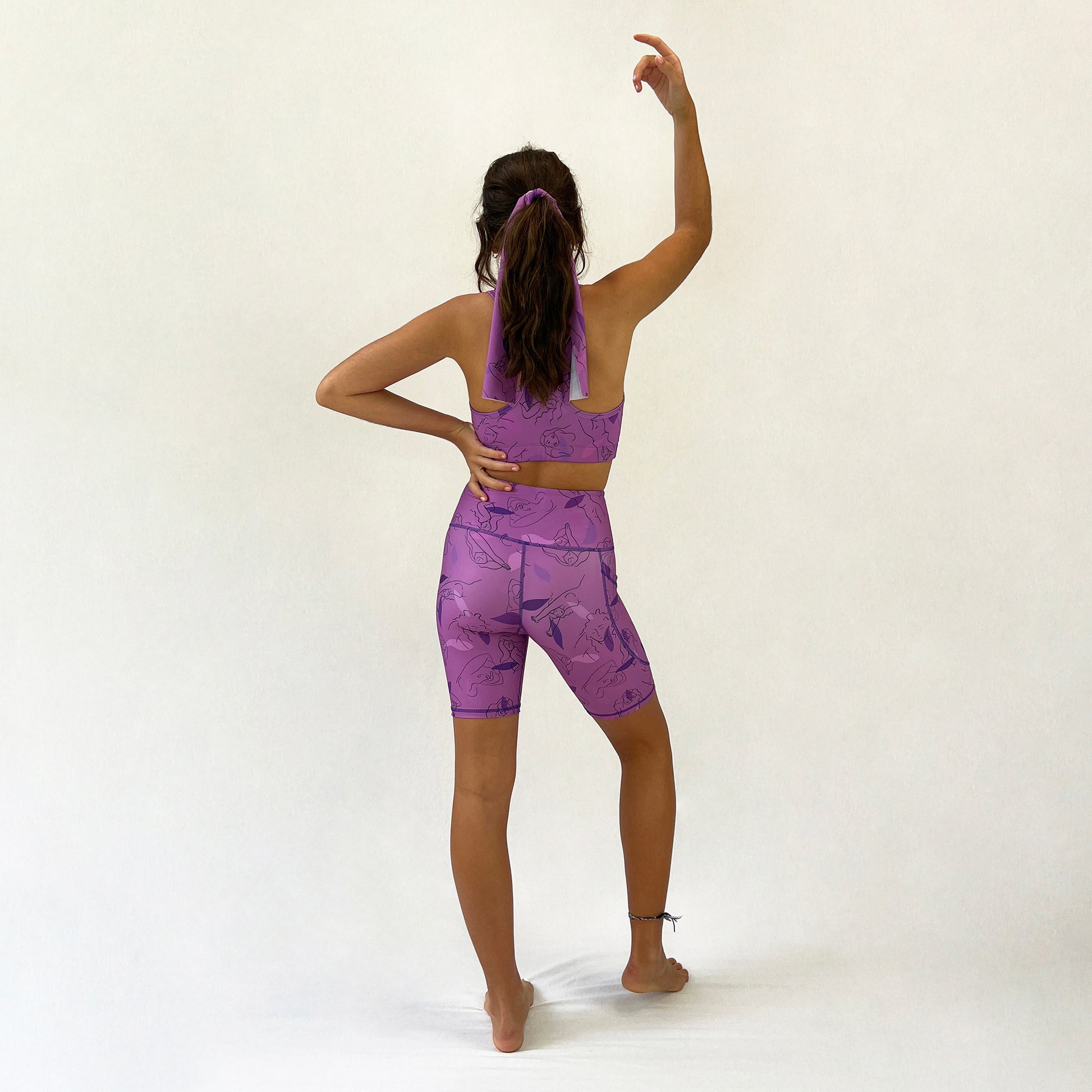 Lilac Freedom 2022 Ltd bike shorts Art2Go Monique Baques sustainable activewear full body back