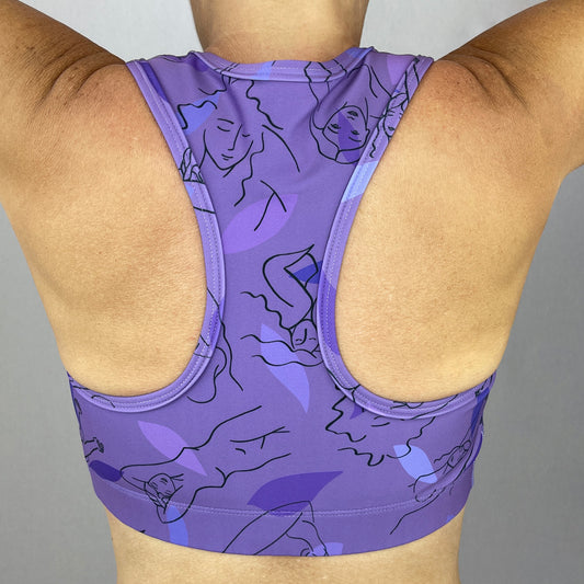 colourful sports bra sustainably made with recycled materials - Lilac Freedom - back