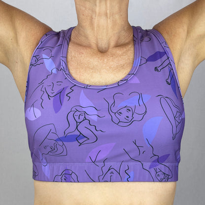 colourful sports bra sustainably made with recycled materials - Lilac Freedom - front