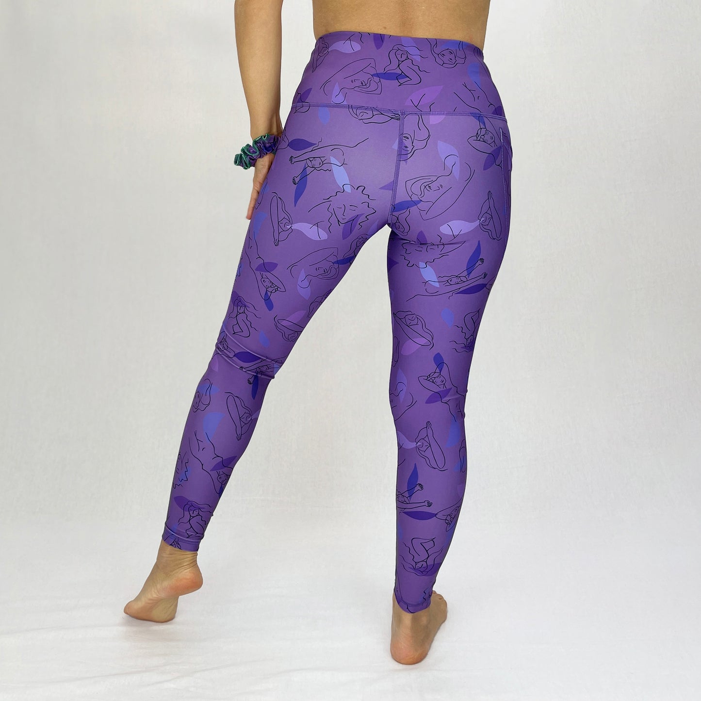 colourful high rise leggings with pockets made sustainably from recycled materials - purple women - back