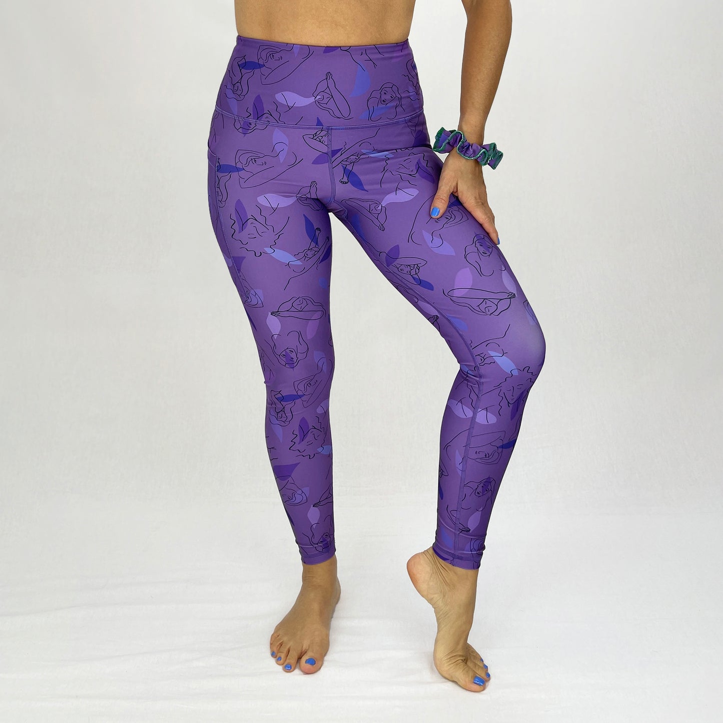 colourful high rise leggings with pockets made sustainably from recycled materials - purple women - front