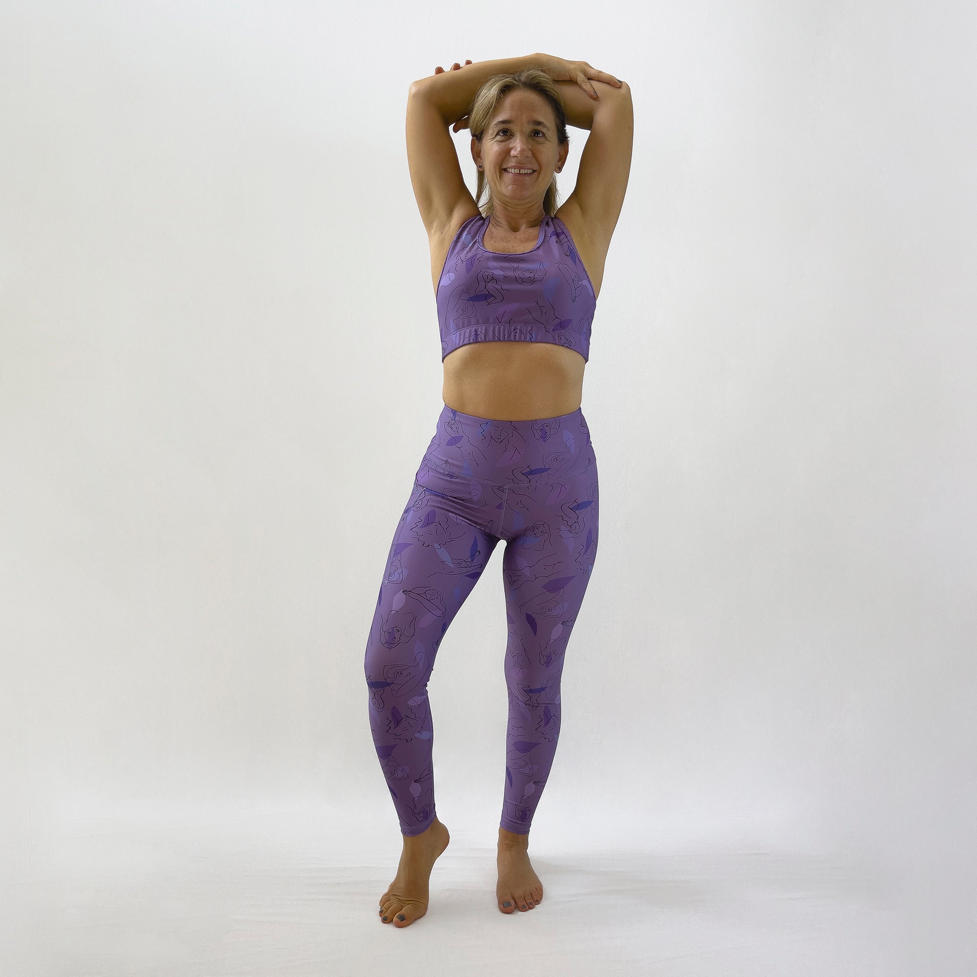 colourful high rise leggings with pockets made sustainably from recycled materials - purple women - full body
