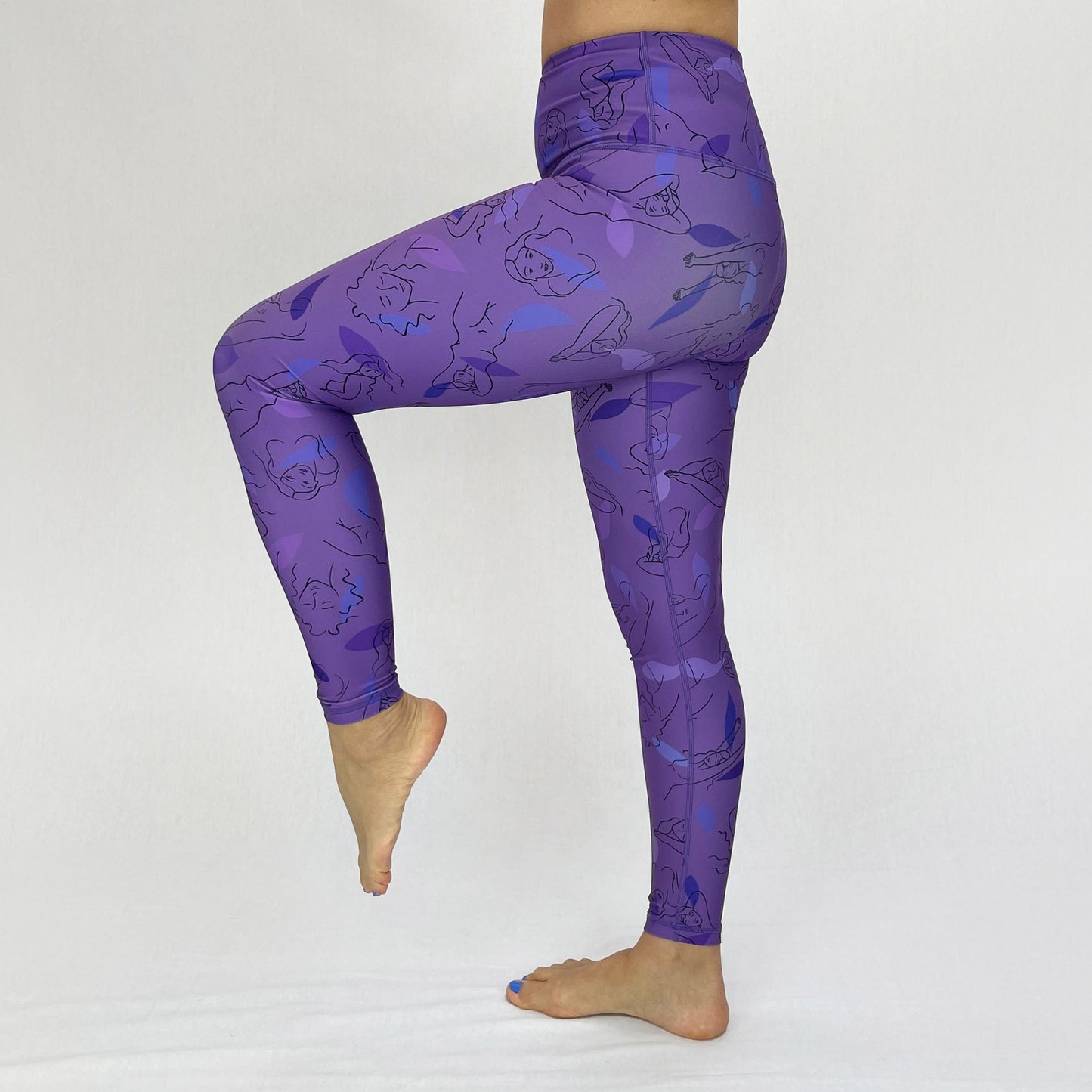 colourful high rise leggings with pockets made sustainably from recycled materials - purple women - side