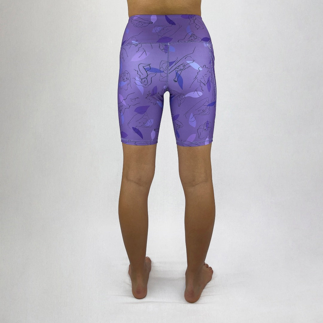 trendy bike shorts in recycled fabric made in Australia - Lilac Freedom - back