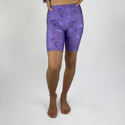 trendy bike shorts in recycled fabric made in Australia - Lilac Freedom - front