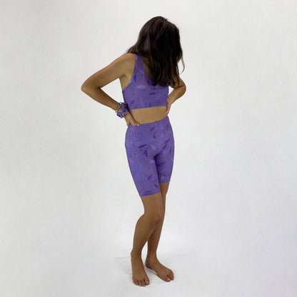 trendy bike shorts in recycled fabric made in Australia - Lilac Freedom - full body