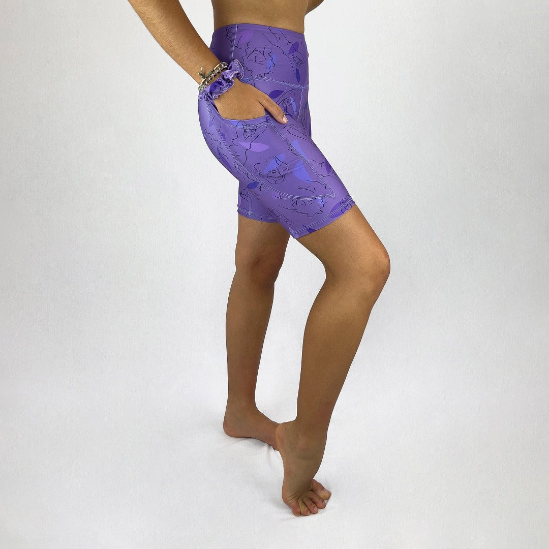trendy bike shorts in recycled fabric made in Australia - Lilac Freedom - side pocket