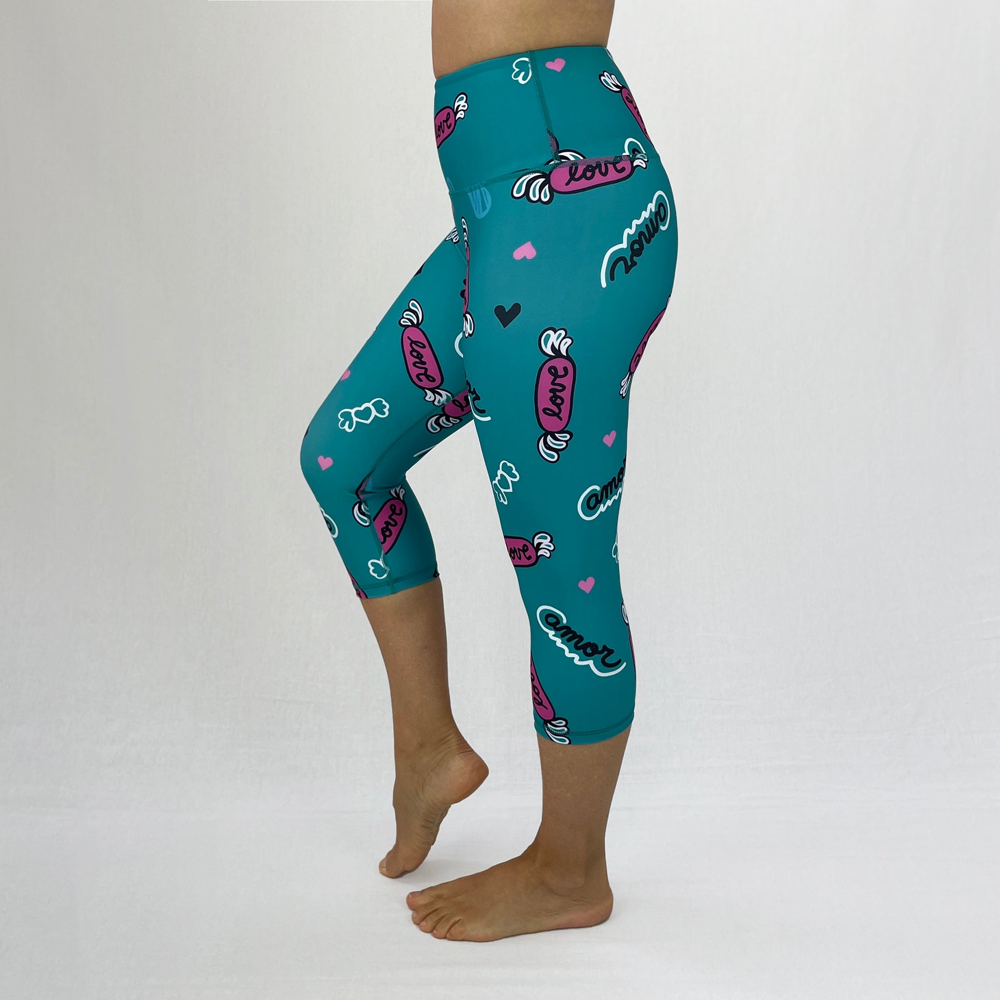 Ethical High Waisted 3/4 length Leggings Oda in Love by Monique Baqués side