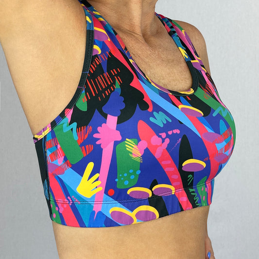 colourful sports bra made sustainably from recycled materials - Olympia - side