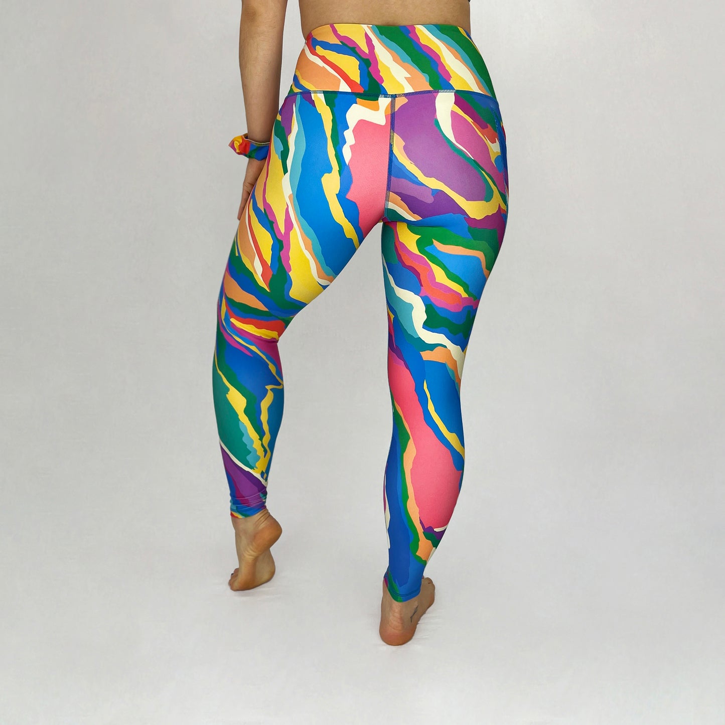 colourful full length leggings with pockets sustainably made with recycled materials - Rainbow - back