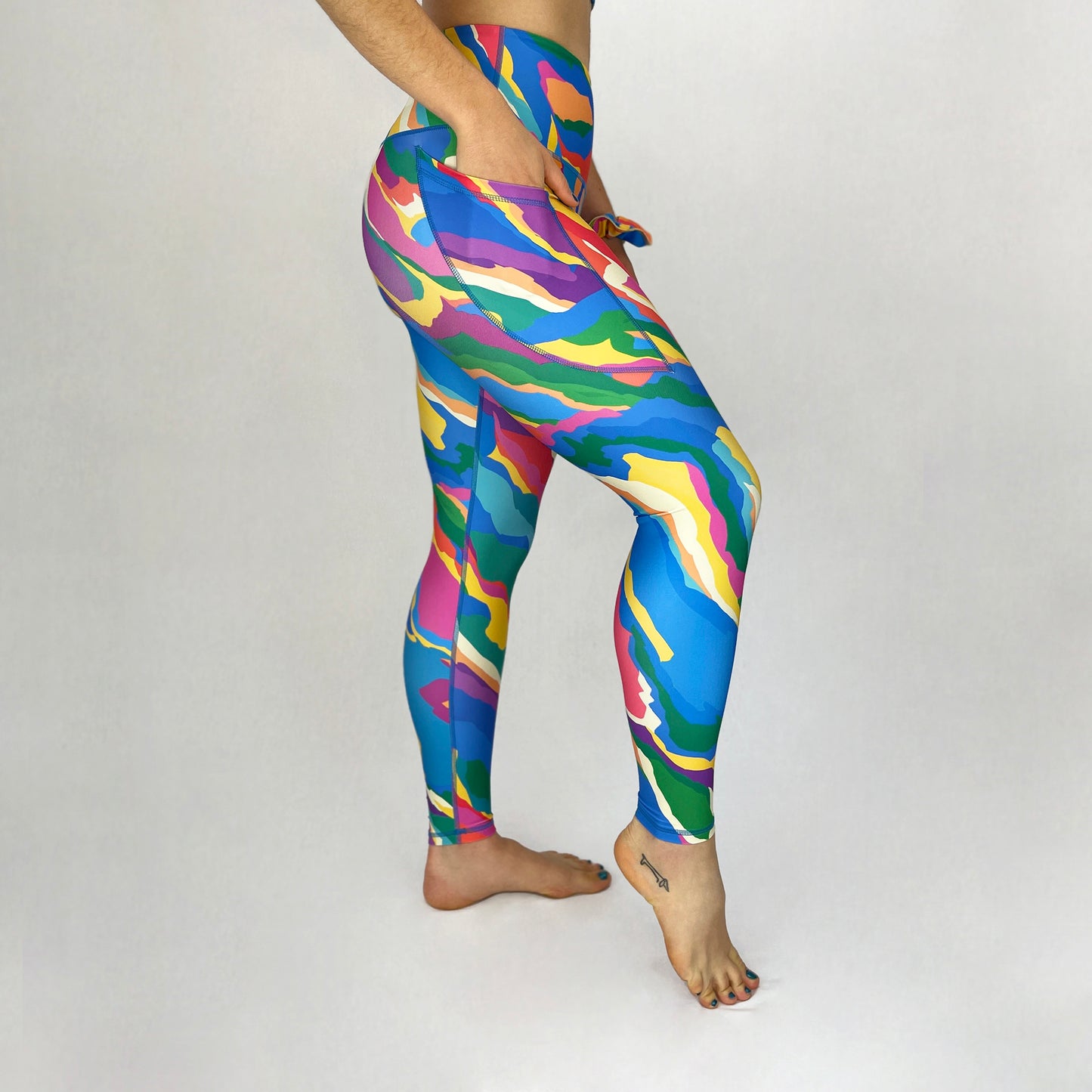 colourful full length leggings with pockets sustainably made with recycled materials - Rainbow - side