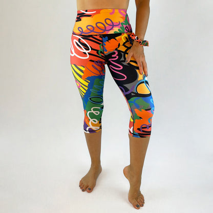 Colourful 3/4 length leggings made in Australia - Venus - front