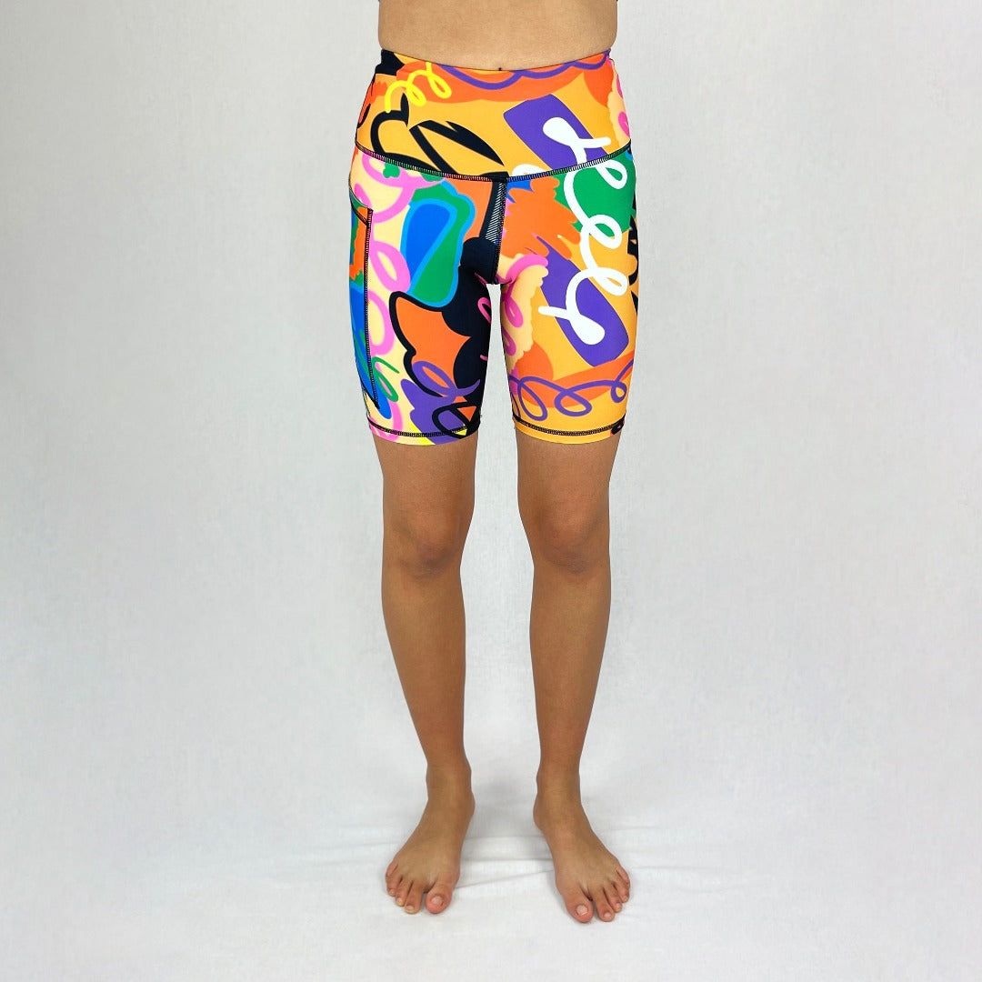 trendy bike shorts in recycled fabric made in Australia - Venus - front