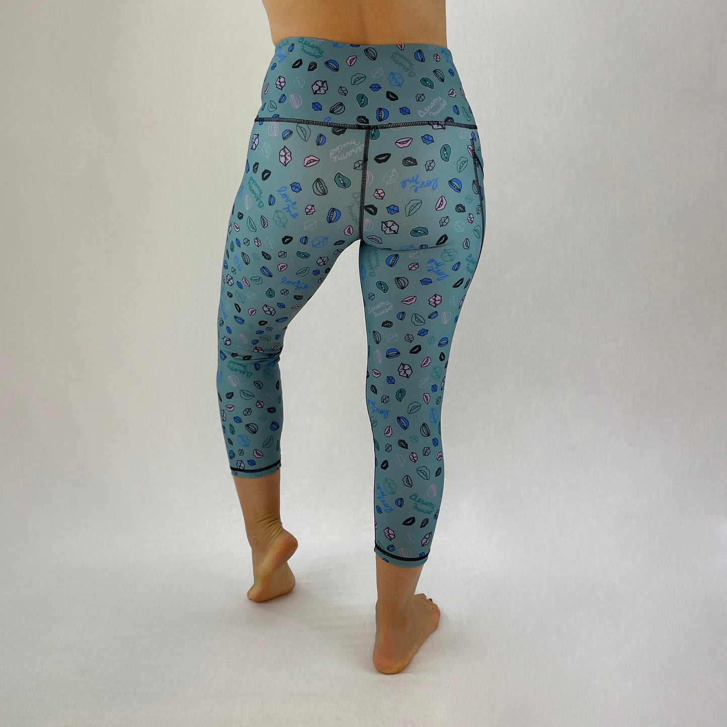 colourful high rise leggings with pockets made sustainably from recycled materials - lips kisses