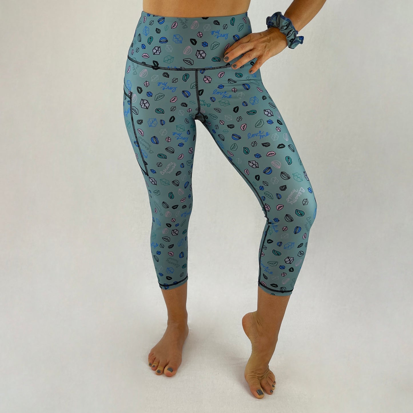 colourful high rise leggings with pockets made sustainably from recycled materials - lips kisses