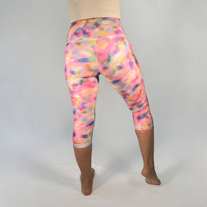 Back view of 3/4-length leggings with pocket in Imagine design by Art2Go Monique Baques