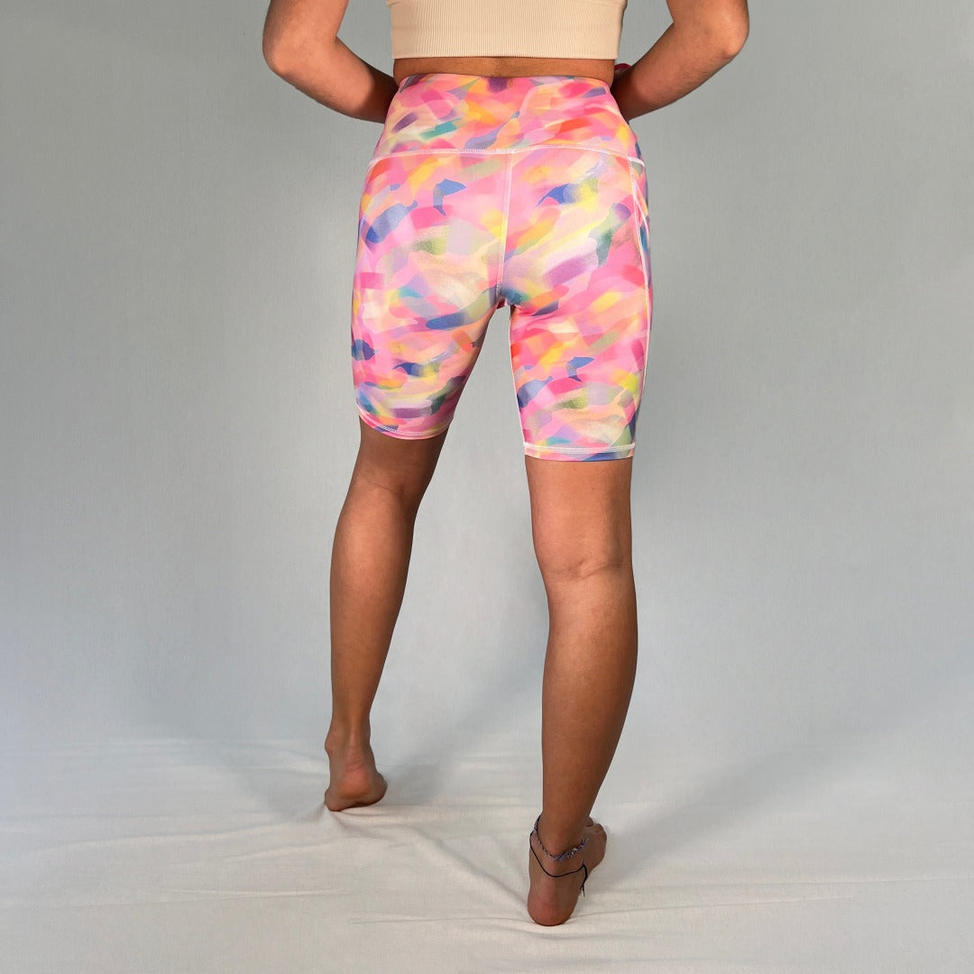 Back view of bike shorts with pocket in Imagine design by Art2Go Monique Baques