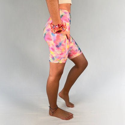 Side view of bike shorts with pocket in Imagine design by Art2Go Monique Baques